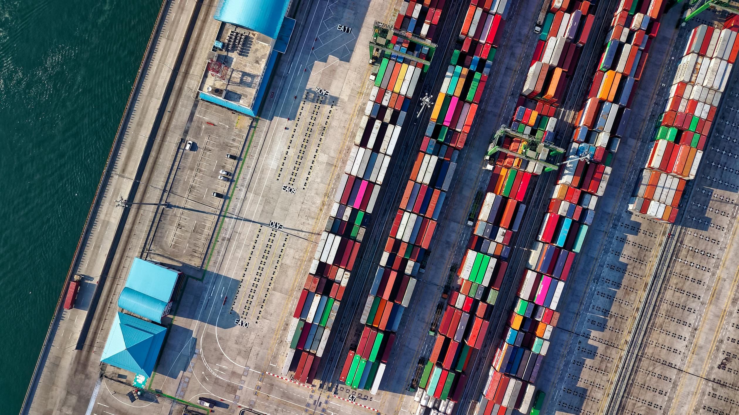 Port view from above of trading ship